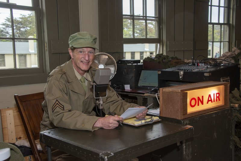 Vince Turner of Owings Mills, Md., mans the broadcast booth station WMIL for Fort Miles.